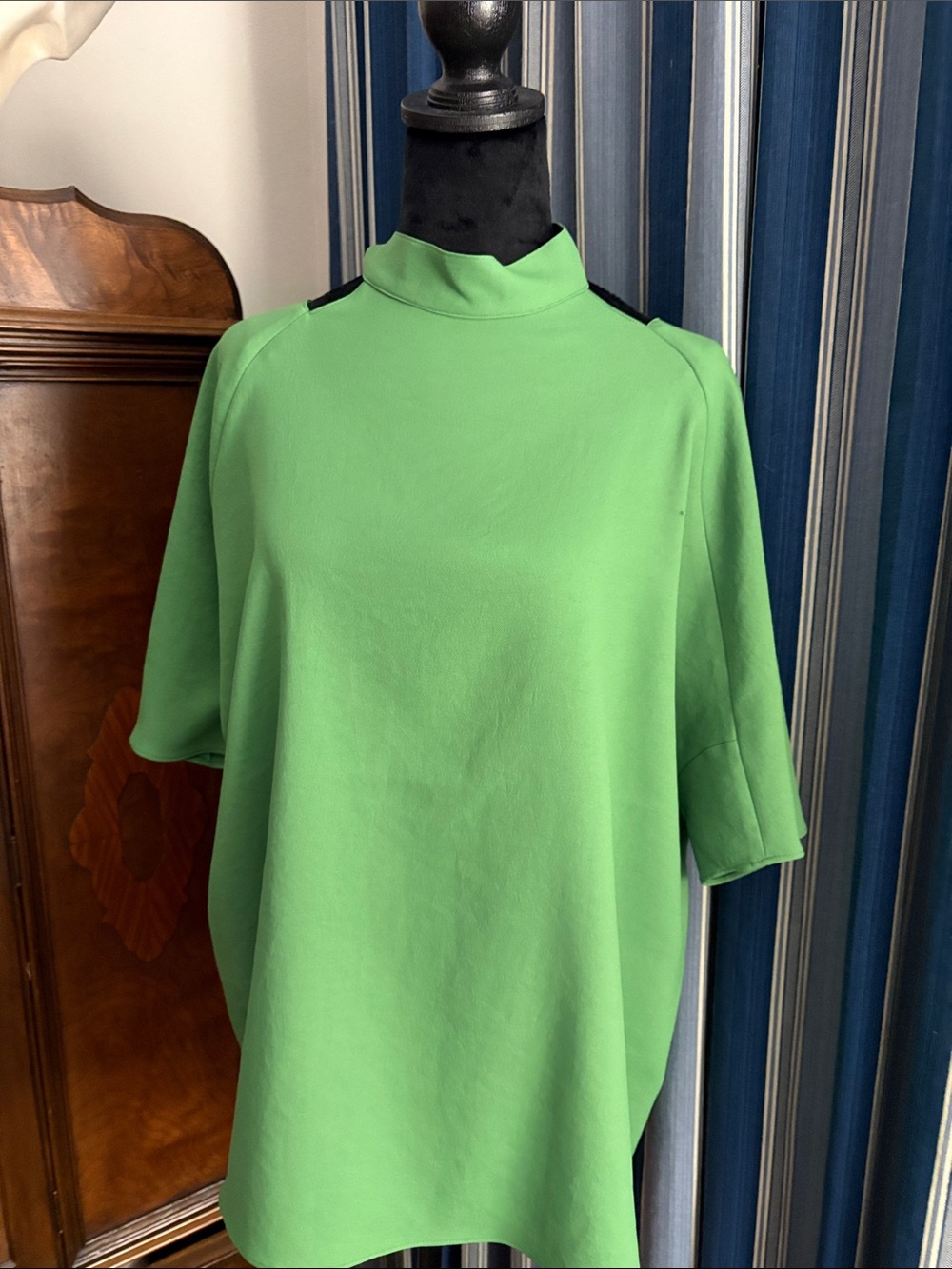 Tibi Bright Green Mock Neck Tunic Top